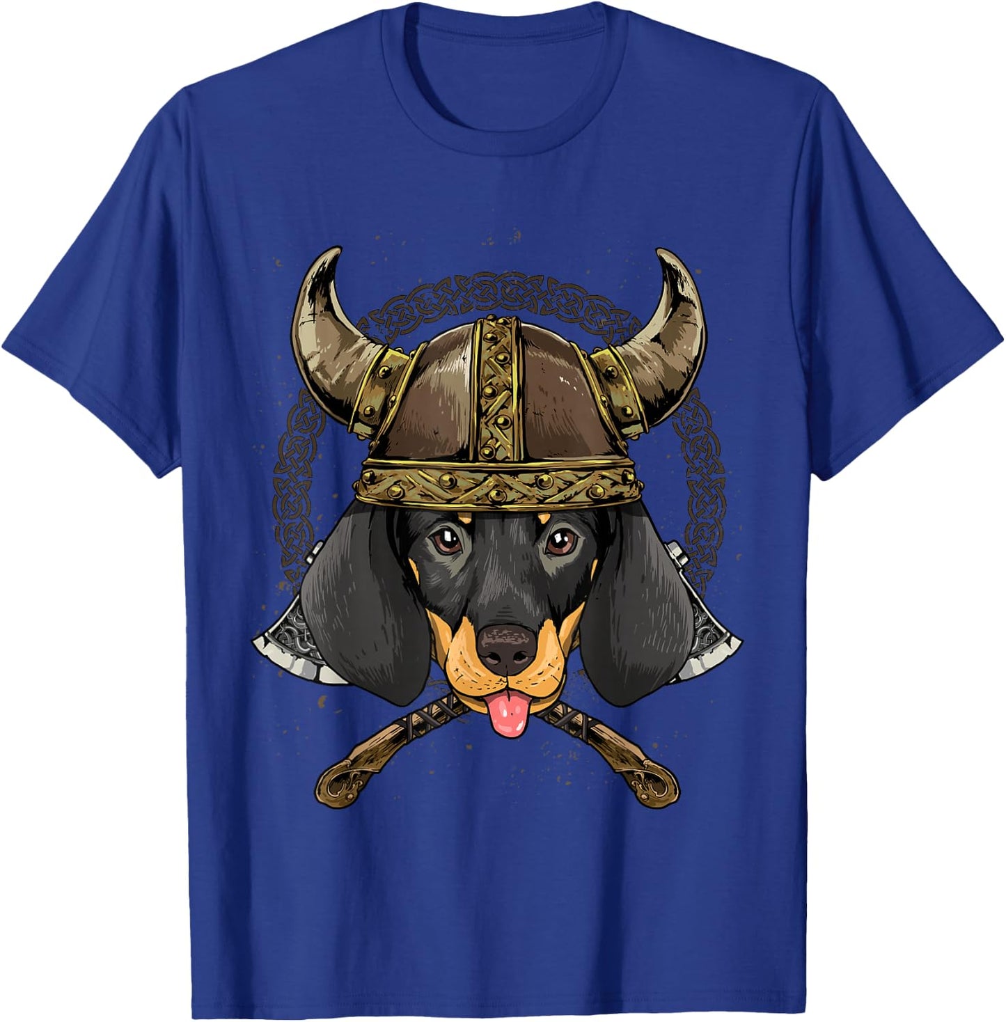 Viking Dachshund Dog with Viking Helmet Mjolnir Axes T-Shirt - T-Shirt | Royal