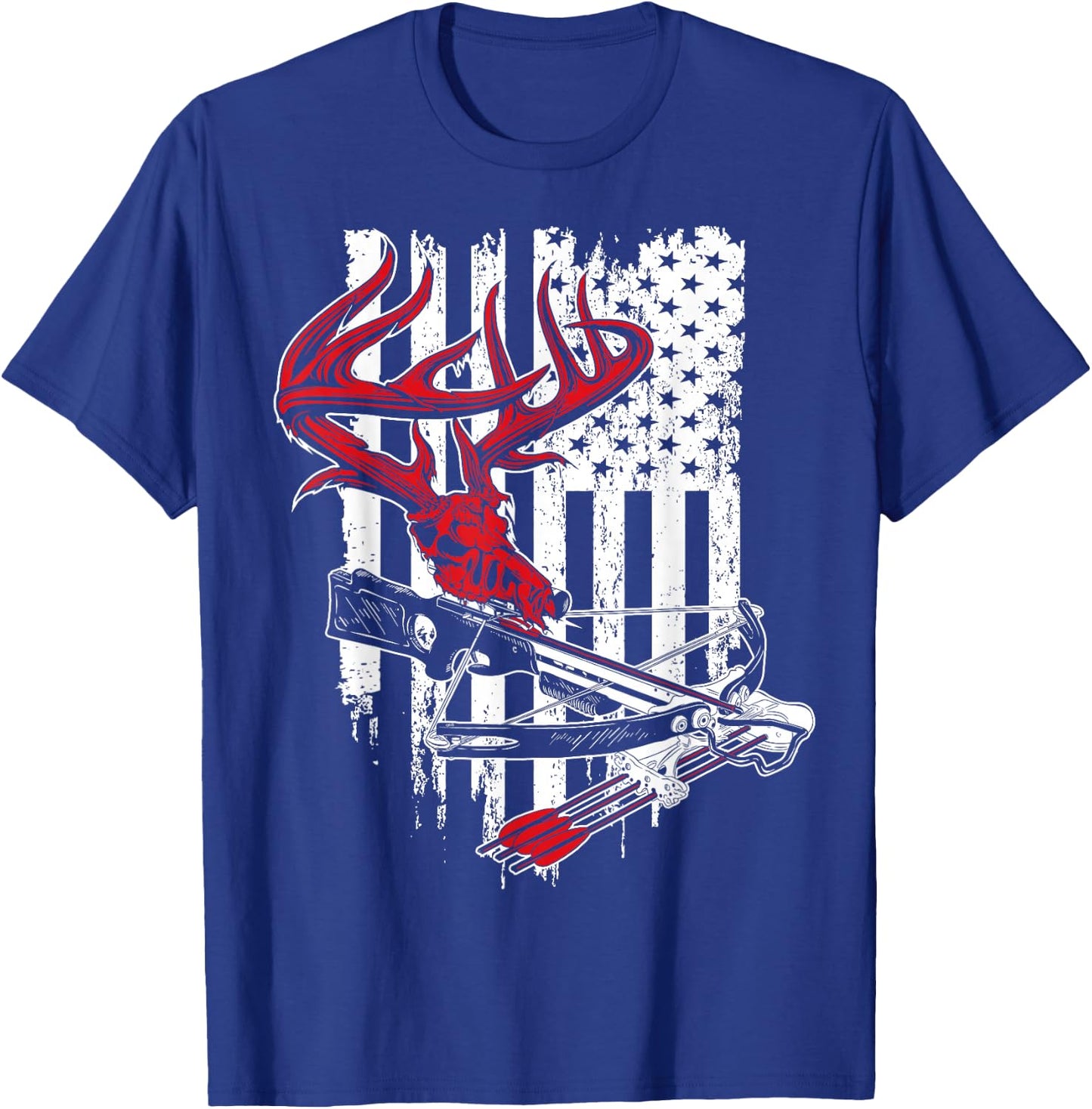 American Flag Archery Bow Hunting - Deer Skull Crossbow T-Shirt - T-Shirt | Royal