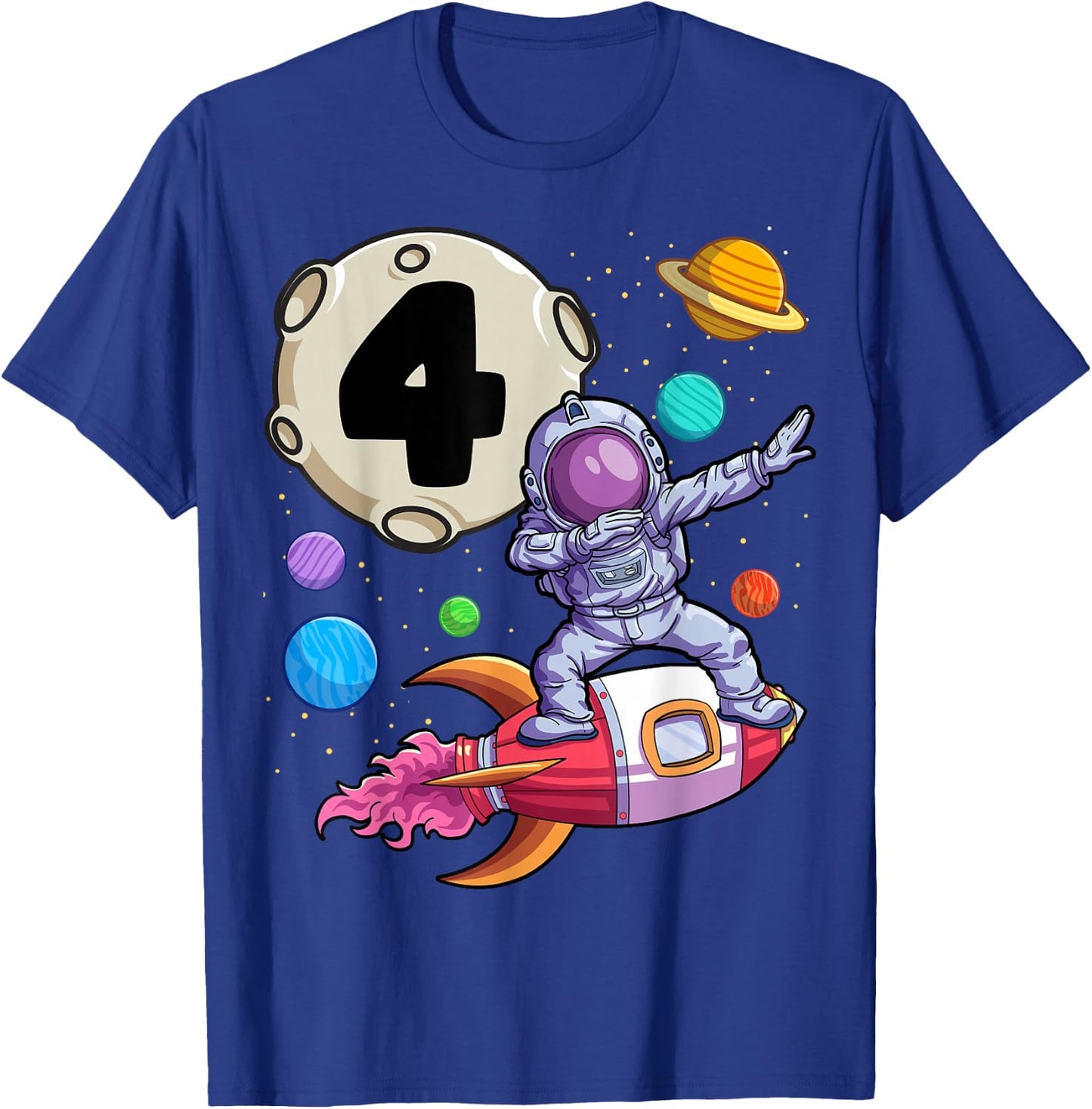 Dabbing Astronaut 4 Yrs Old Birthday Boy Space 4th Birthday T-Shirt - T-Shirt | Royal
