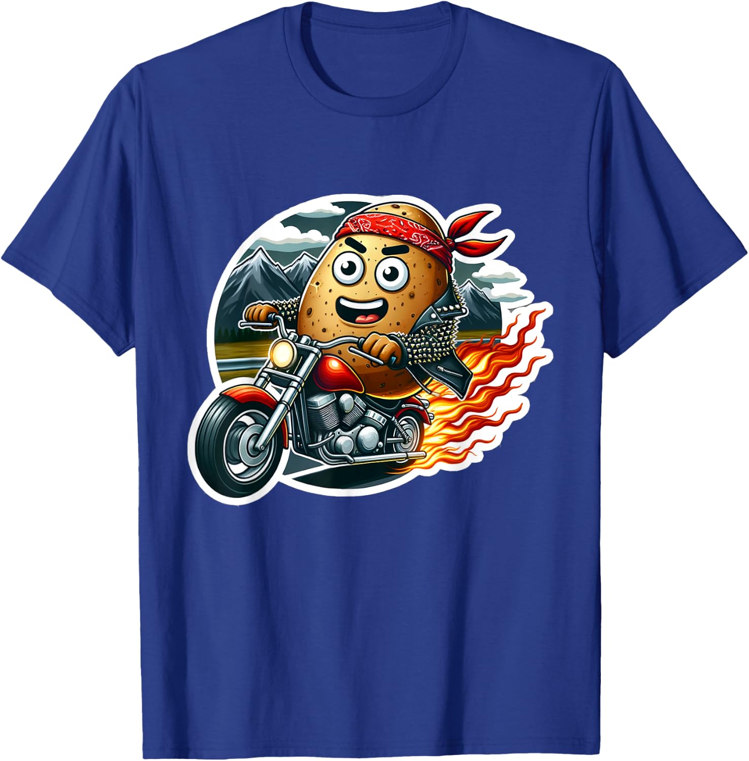 Funny Potato Tater Tot Riding Motorcycle Bike Biker Taters T-Shirt - T-Shirt | Royal