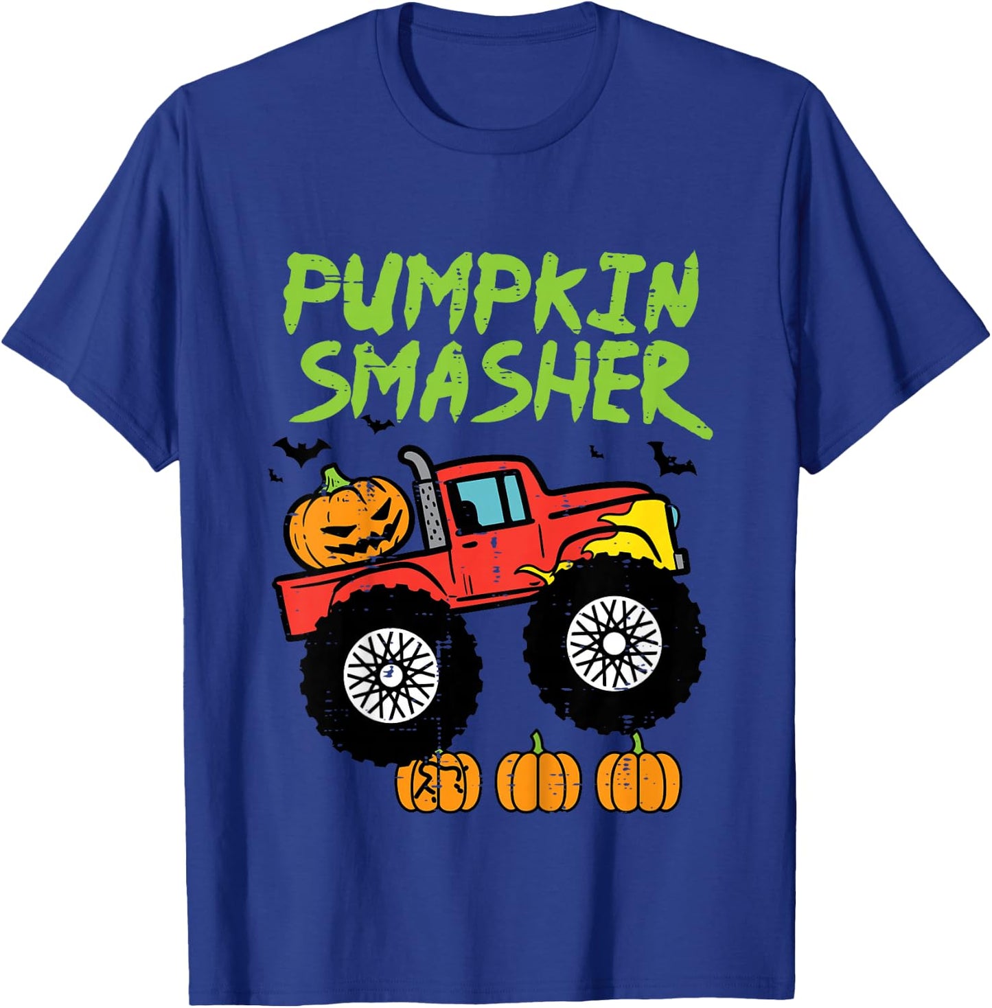 Kids Halloween Pumpkin Smasher Monster Truck Costume Toddler Boys T-Shirt - T-Shirt | Royal