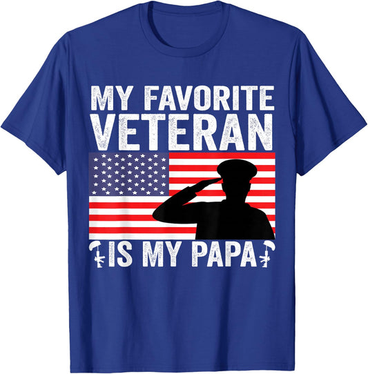 My Favorite Veteran Is My Papa US Flag Father Veterans T-Shirt - T-Shirt | Royal