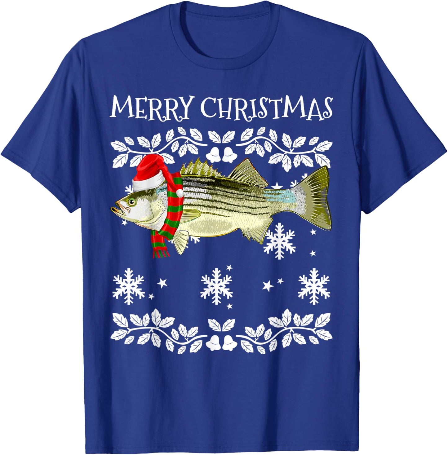 Fish Merry Christmas Ornament Striped Bass Ugly Xmas T-Shirt - T-Shirt | Royal