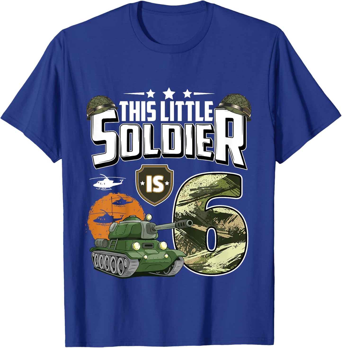 Kids 6 Year Old Soldier 6th Birthday Military Themed Camo boys T-Shirt - T-Shirt | Royal