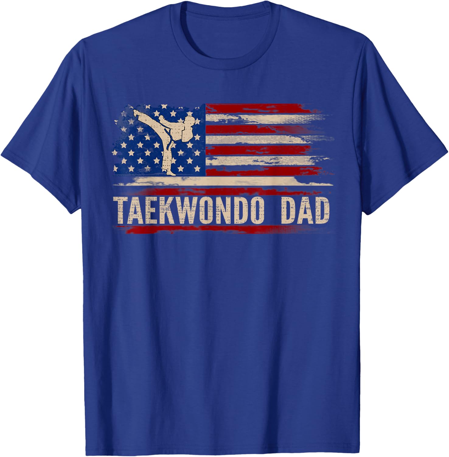 Vintage Taekwondo Dad American USA Flag Sports The Kick T-Shirt - T-Shirt | Royal