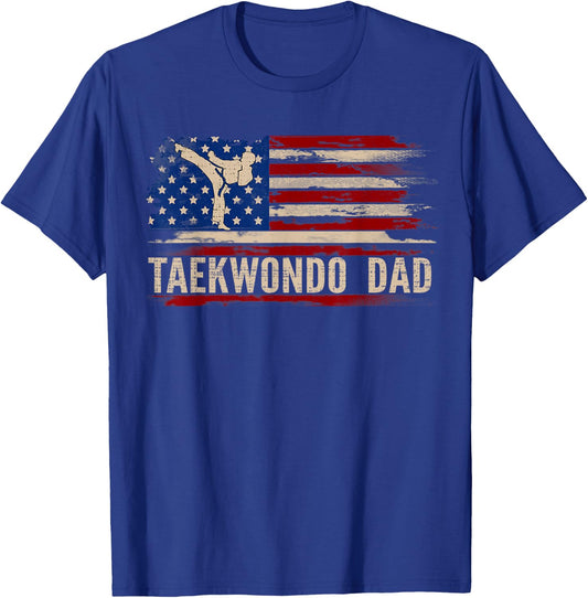 Vintage Taekwondo Dad American USA Flag Sports The Kick T-Shirt - T-Shirt | Royal