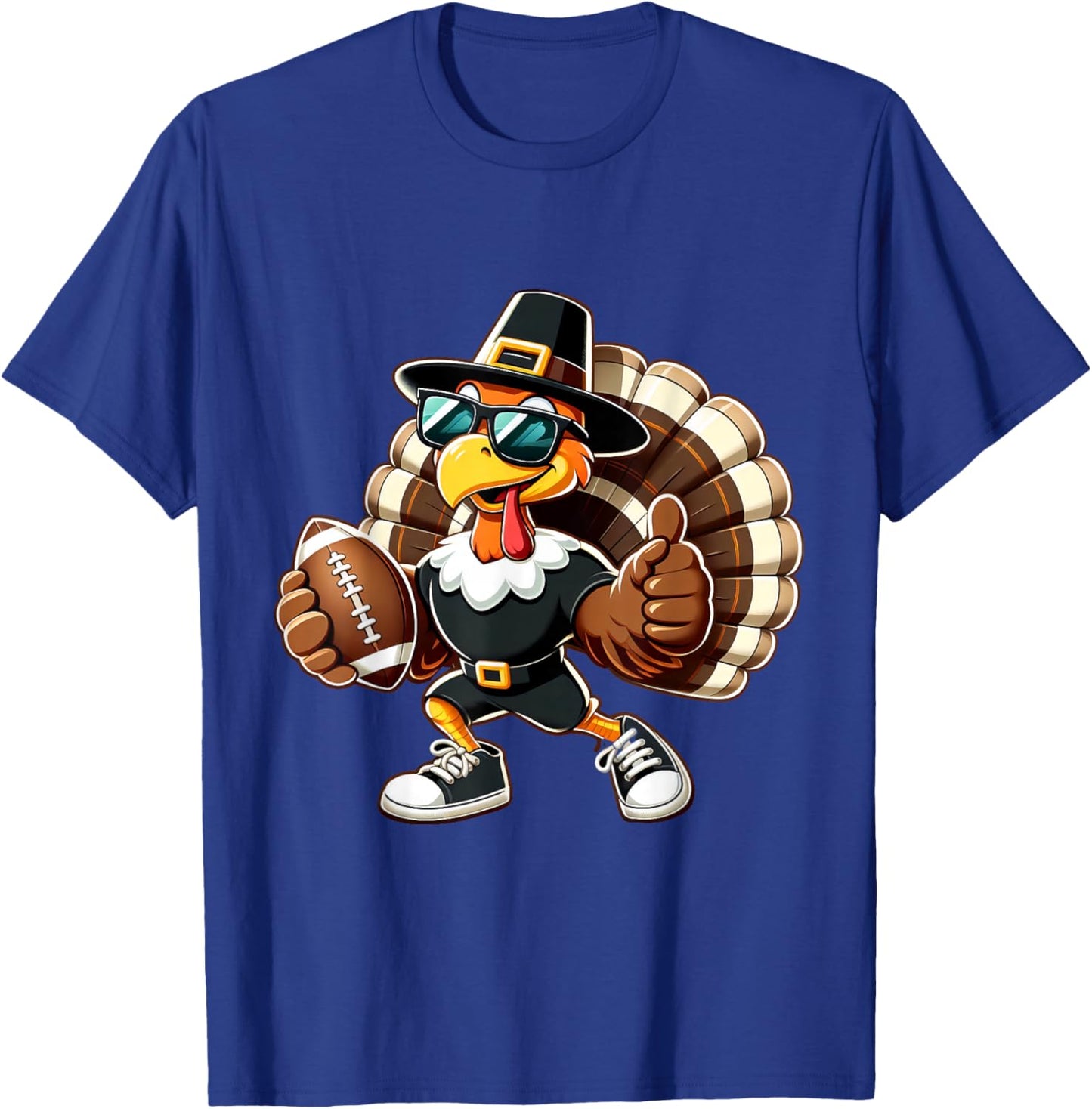 Turkey Football Thanksgiving Fall Turkey Playing Football T-Shirt - T-Shirt | Royal