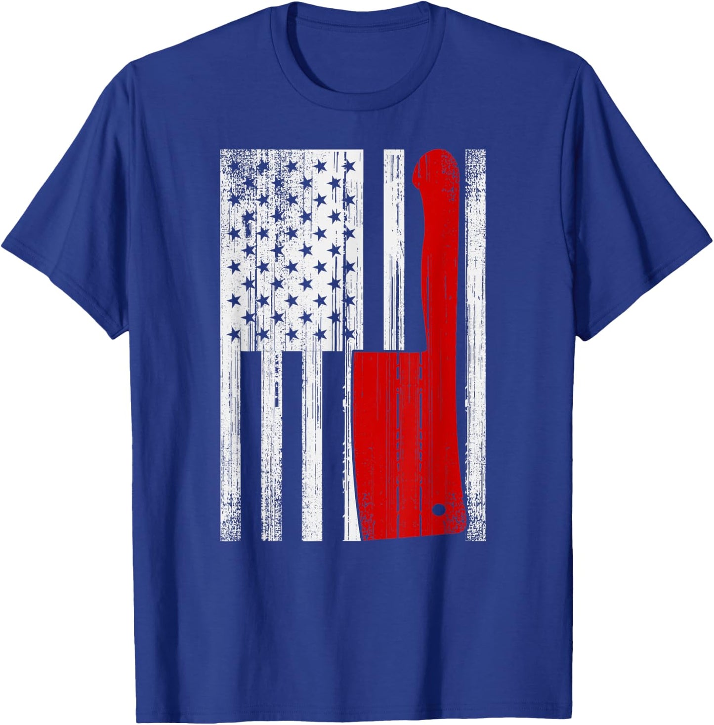 Retro American Butcher Gift USA Flag Vintage Meat Cleaver T-Shirt - T-Shirt | Royal