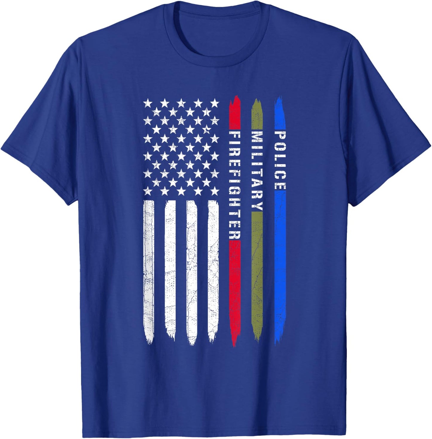 Thin Blue Red Green Line American Flag Police Military Fire T-Shirt - T-Shirt | Royal