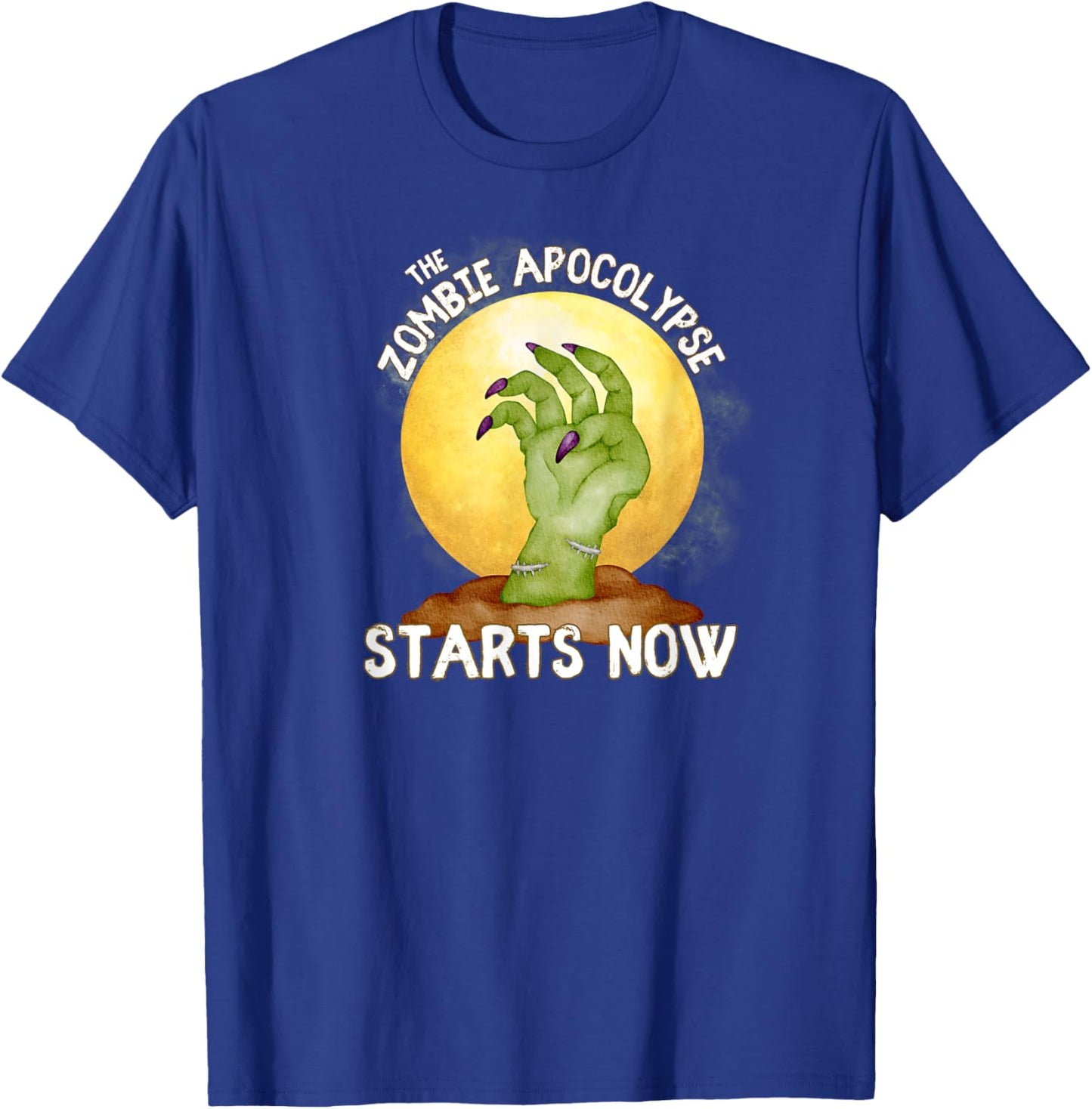 The Zombie Apocalypse Starts Now Zombie Hand Full Moon Grave T-Shirt - T-Shirt | Royal