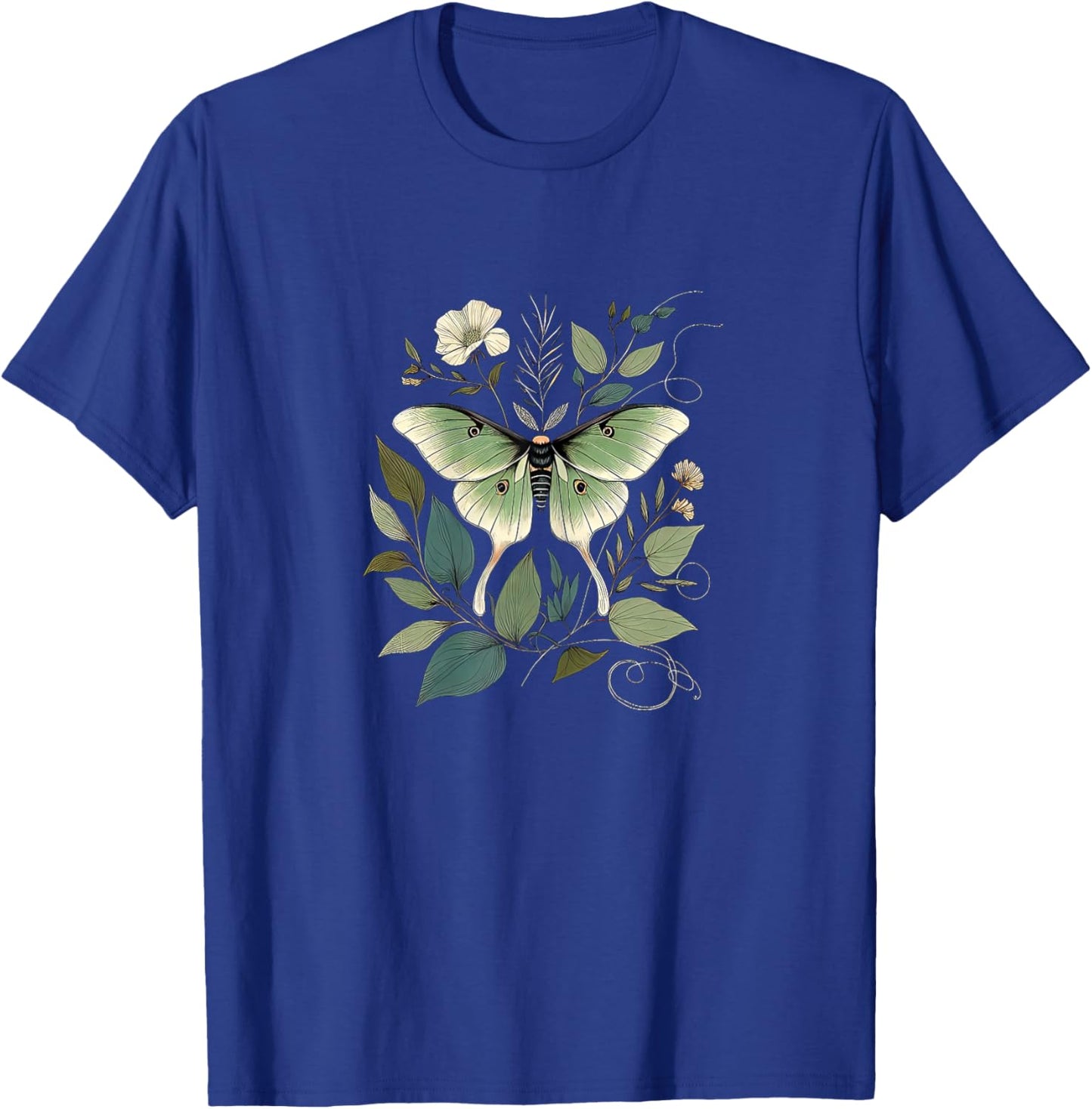 Women's Luna Moth With Moonflower Vine Artisan Boho Fashion T-Shirt - T-Shirt | Royal