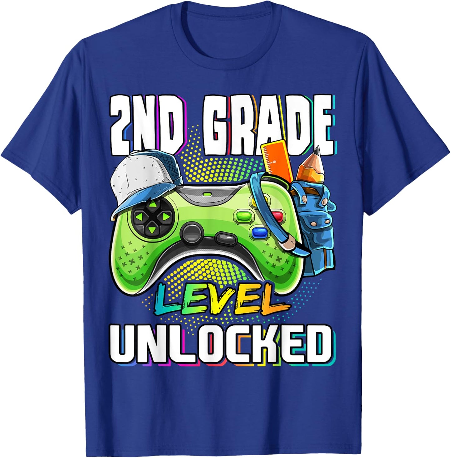 2nd Grade Level Unlocked Video Game Back to School Boys T-Shirt - T-Shirt | Royal