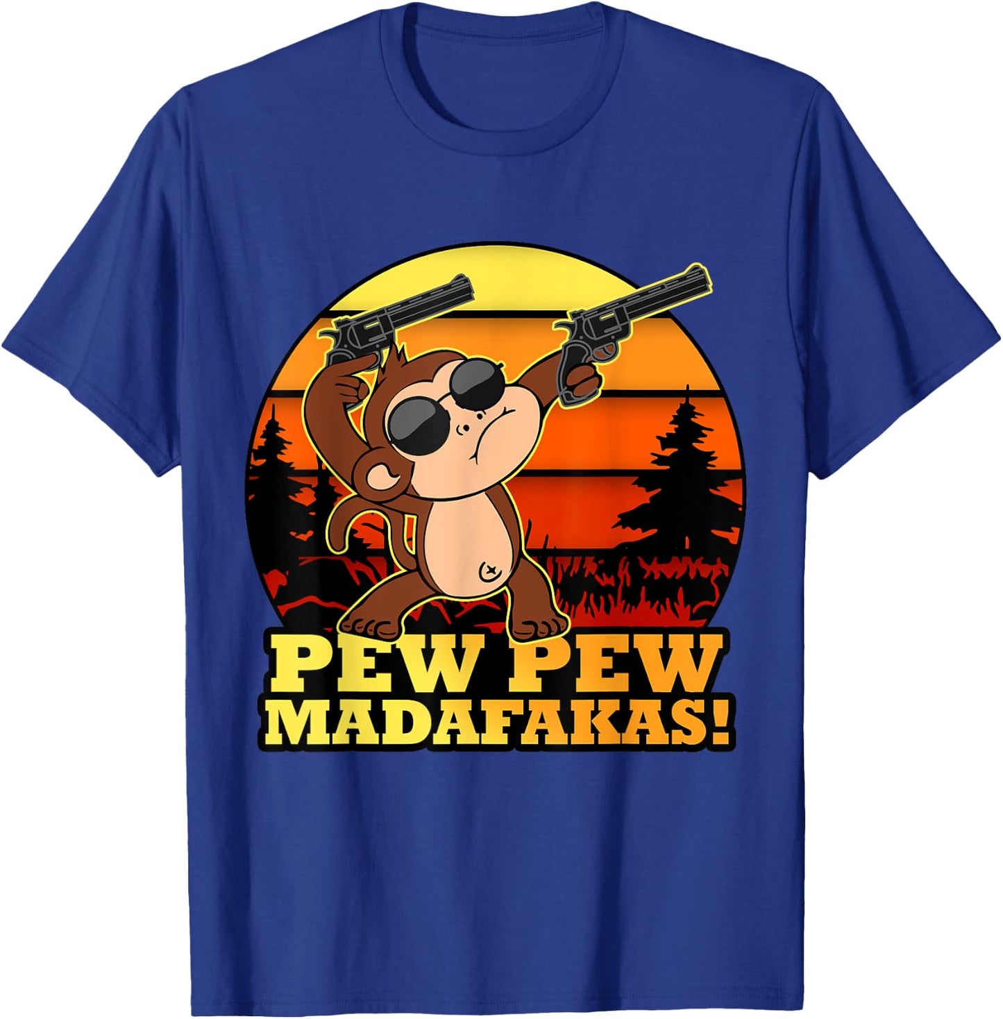 Crazy Monkey Pew Pew Madafakas Funny Vintage Monke T-Shirt - T-Shirt | Royal