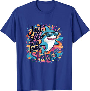 Just a Girl Who Loves Sharks Funny Shark Girl Birthday T-Shirt - T-Shirt | Royal