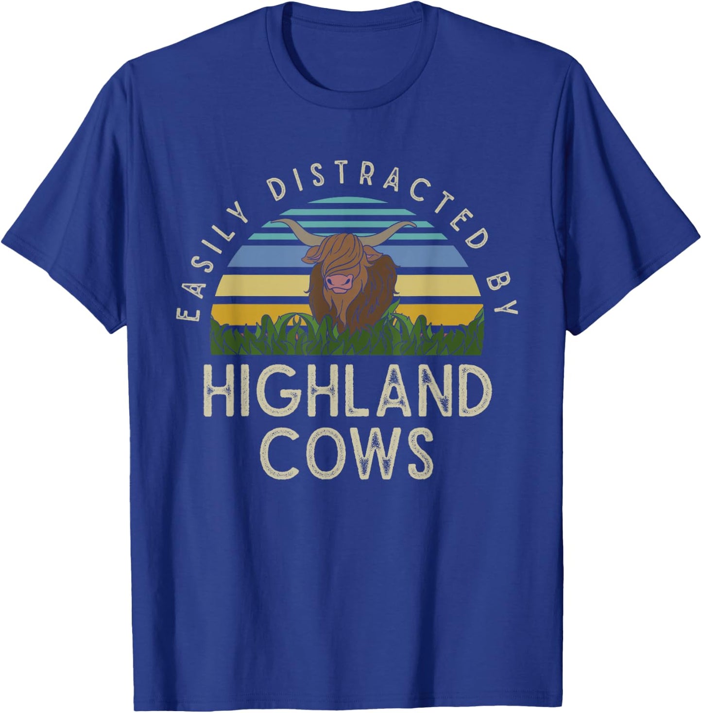 Farm Animal Gift Retro Scottish Highland Cow T-Shirt - T-Shirt | Royal