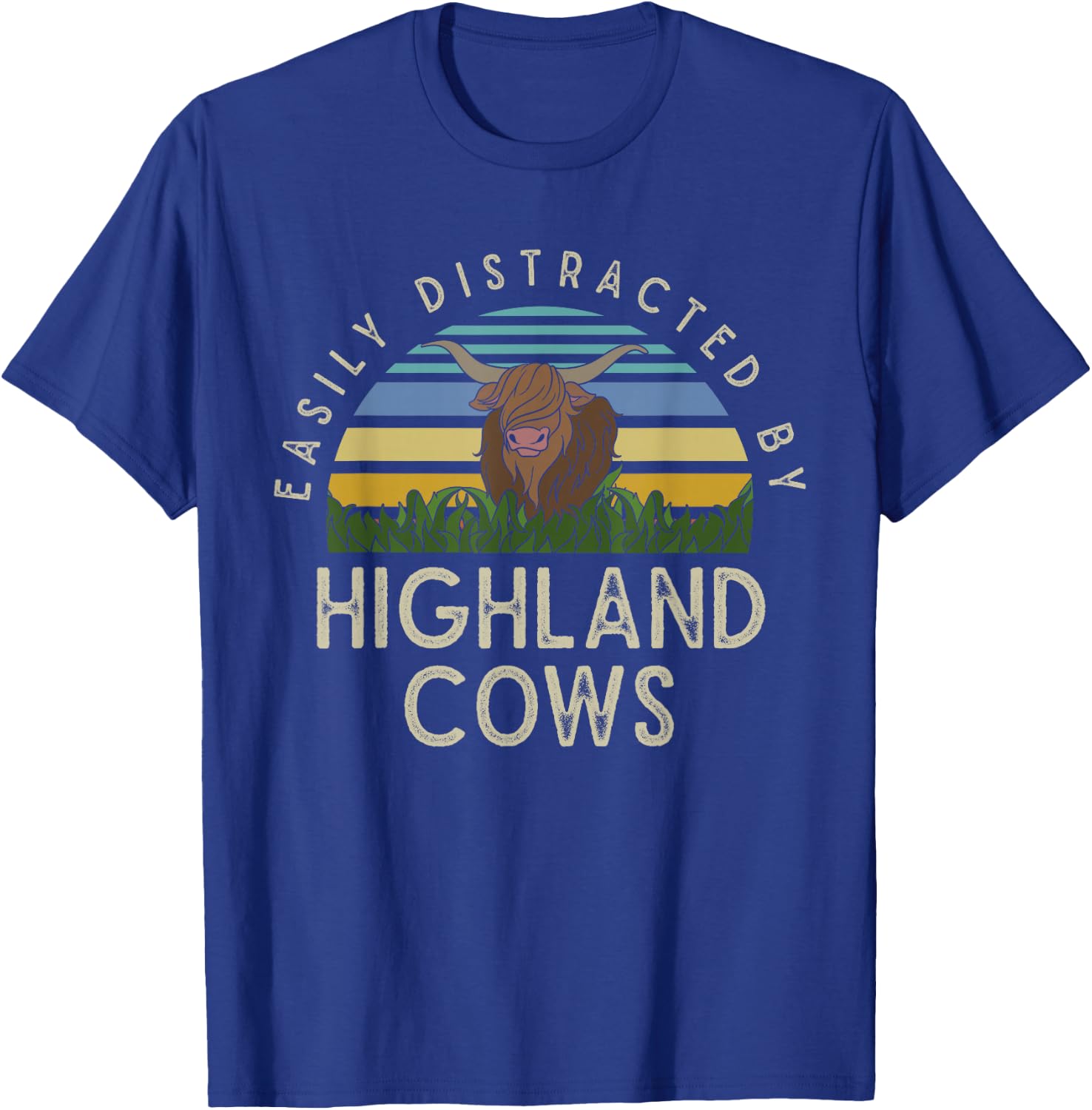 Farm Animal Gift Retro Scottish Highland Cow T-Shirt - T-Shirt | Royal