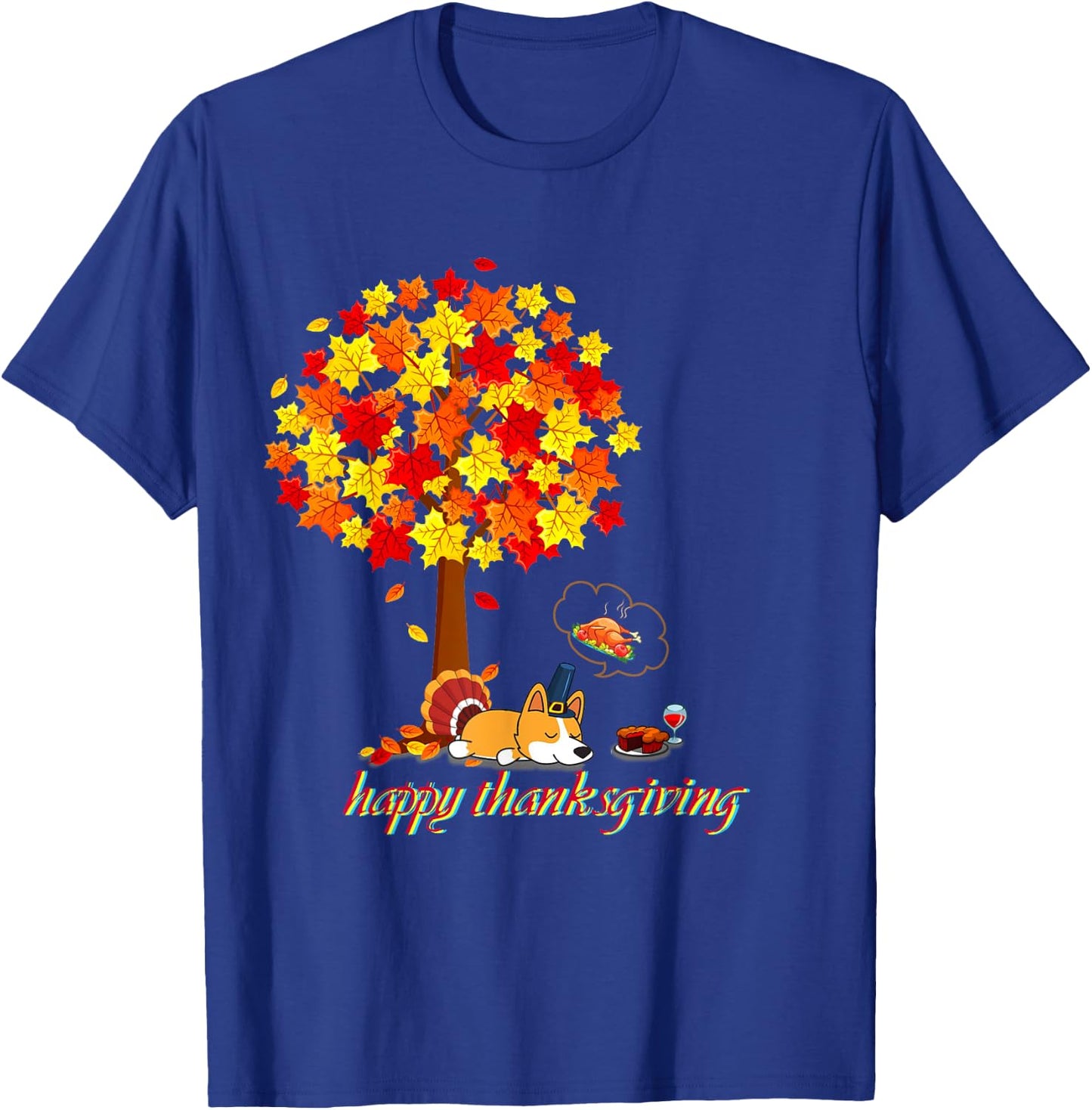 Funny Thanksgiving Corgi Lover Black Thanksgiving-themed Corgi -Adults Small Short Sleeve Cotton 100% T-Shirt - T-Shirt | Royal