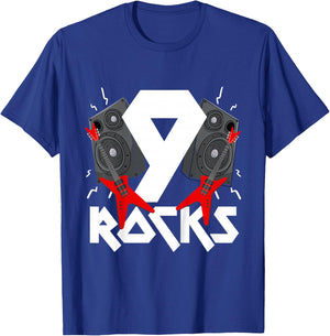 9 Rocks Birthday Party 9 Year Old Rock N Roll Star 9th Gift T-Shirt - T-Shirt | Royal