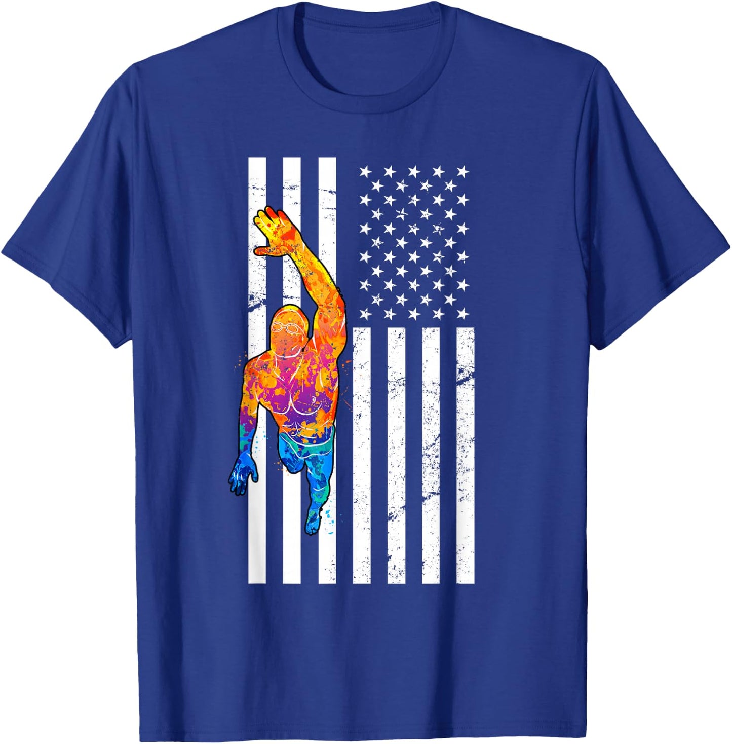 USA Flag Swim Sport Patriotic Swimmer Athlete Swimming T-Shirt - T-Shirt | Royal