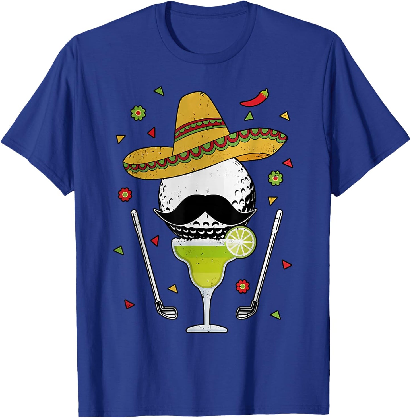 Cinco de Mayo Golf Bal With Sombrero and Margarita Golfer T-Shirt - T-Shirt | Royal