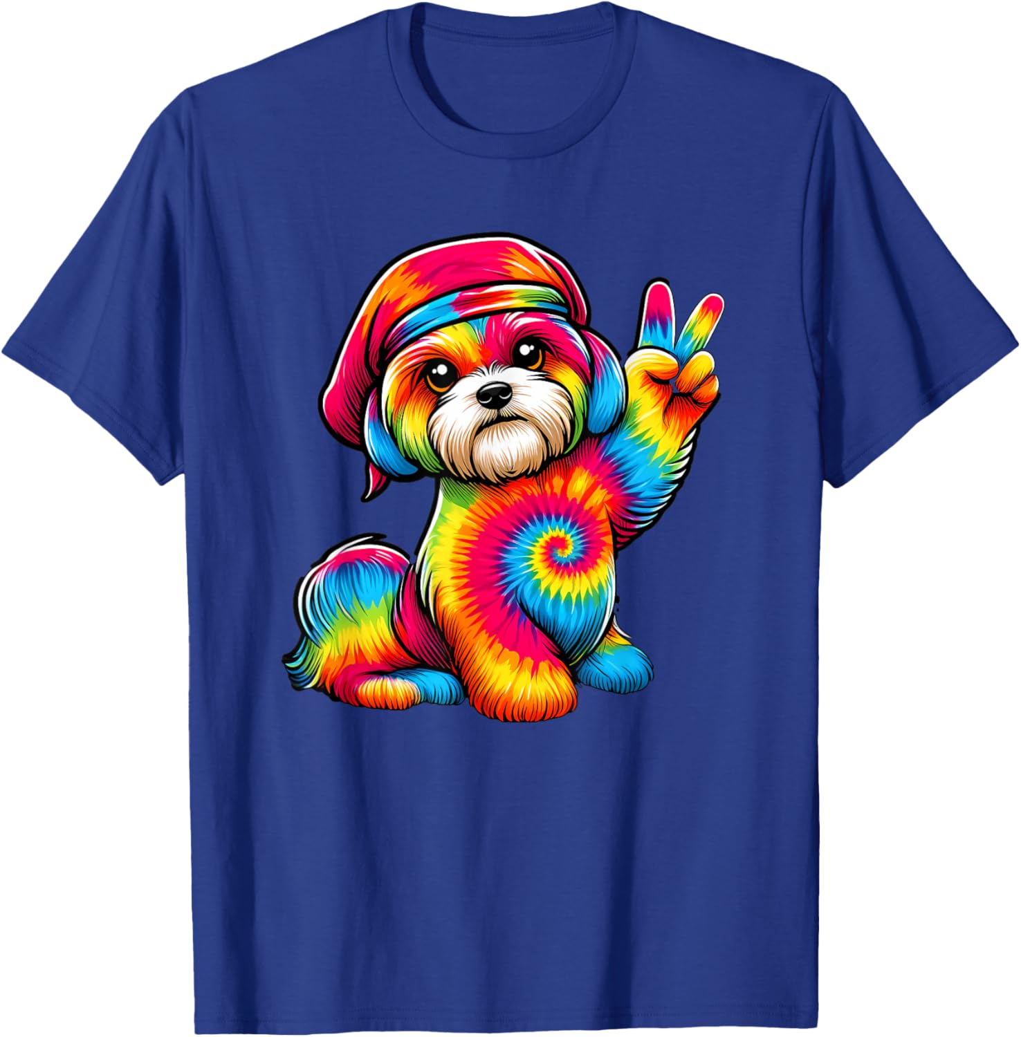Peace Sign Tie Dye Shichon dog Men Women Kids T-Shirt - T-Shirt | Royal