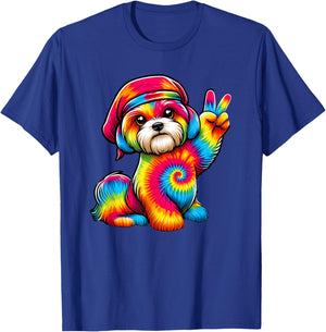 Peace Sign Tie Dye Shichon dog Men Women Kids T-Shirt - T-Shirt | Royal
