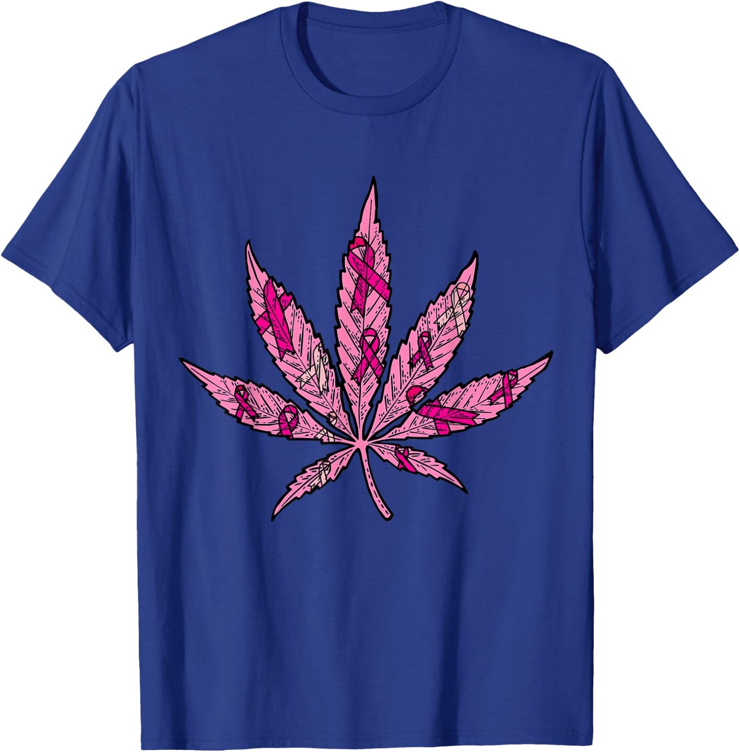 Pink Ribbon Weed Marijuana Cool Breast Cancer Awareness Gift T-Shirt - T-Shirt | Royal