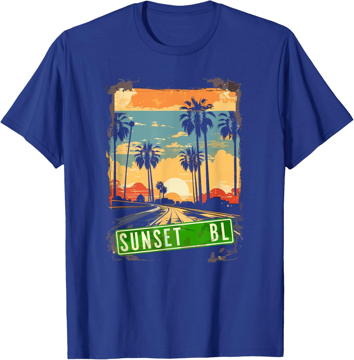 Vintage 80s Sunset Blvd Hollywood Grunge Graphic T-Shirt - T-Shirt | Royal