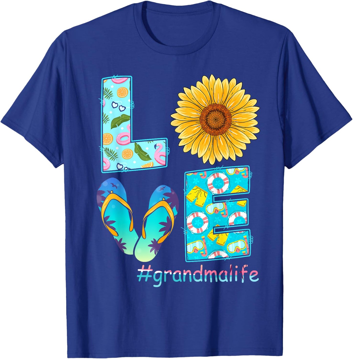 LOVE Grandma Life Flip Flops Hippie Sunflower Summer Women T-Shirt - T-Shirt | Royal