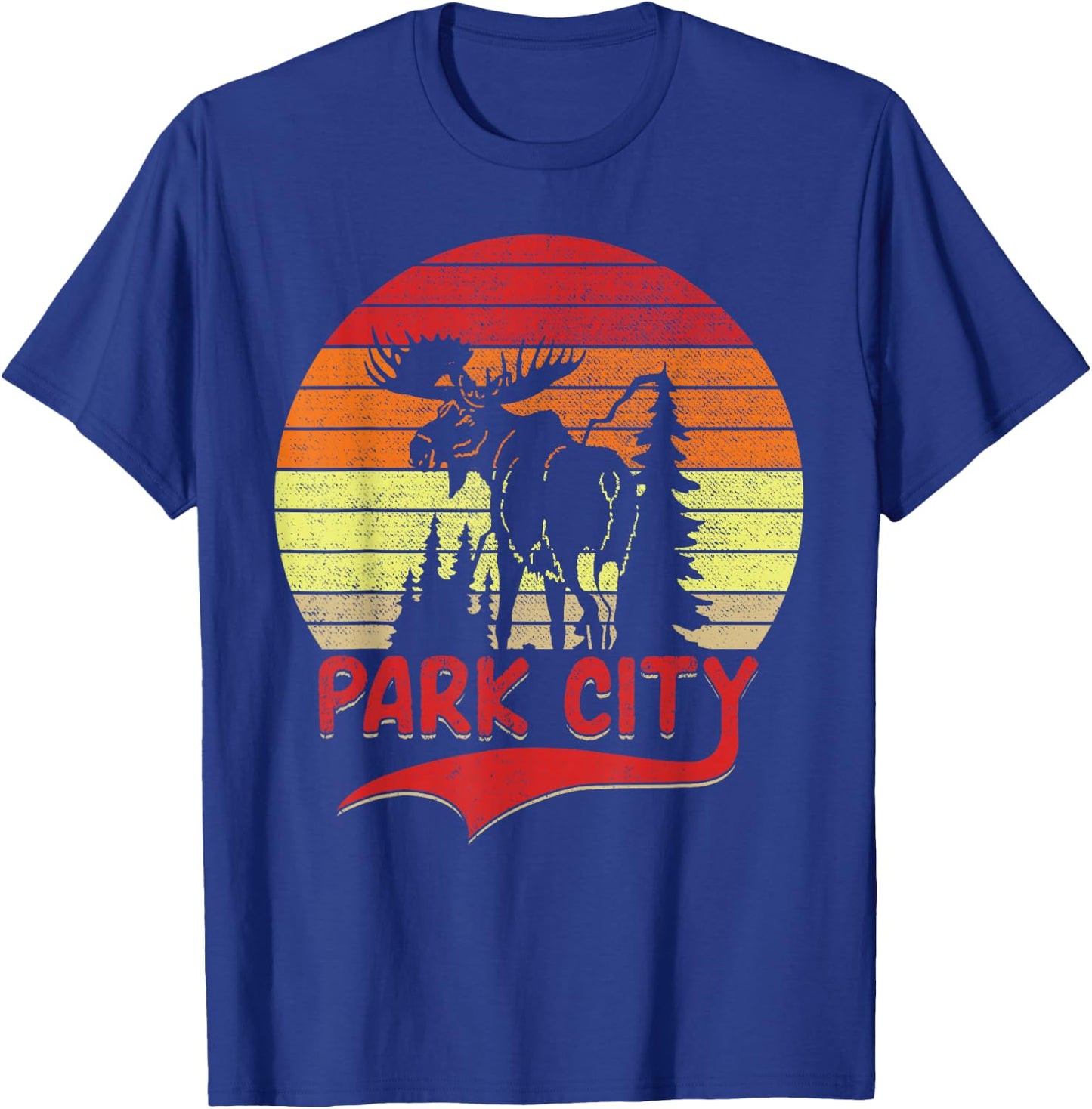 Moose Park City Utah Moose Vintage Sunset Nature Travel T-Shirt - T-Shirt | Royal