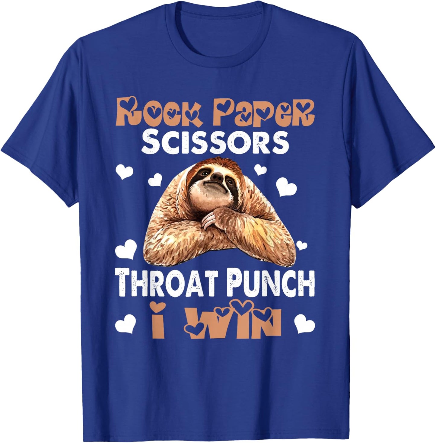 Funny Rock Paper Scissors Throat Punch I Win Sloth Lovers T-Shirt - T-Shirt | Royal