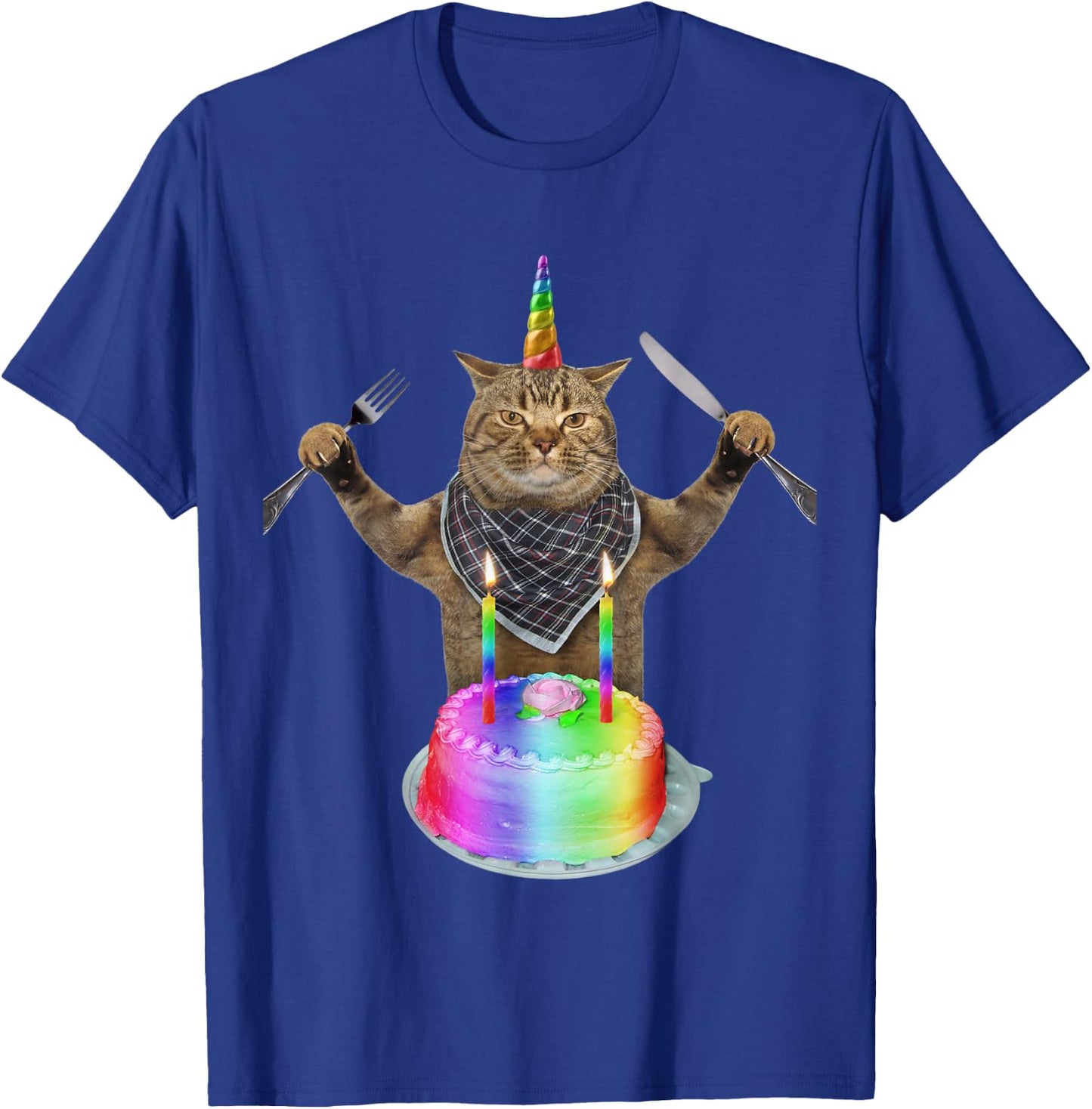 Funny cat unicorn with a birthday cake Women Girls Kids T-Shirt - T-Shirt | Royal