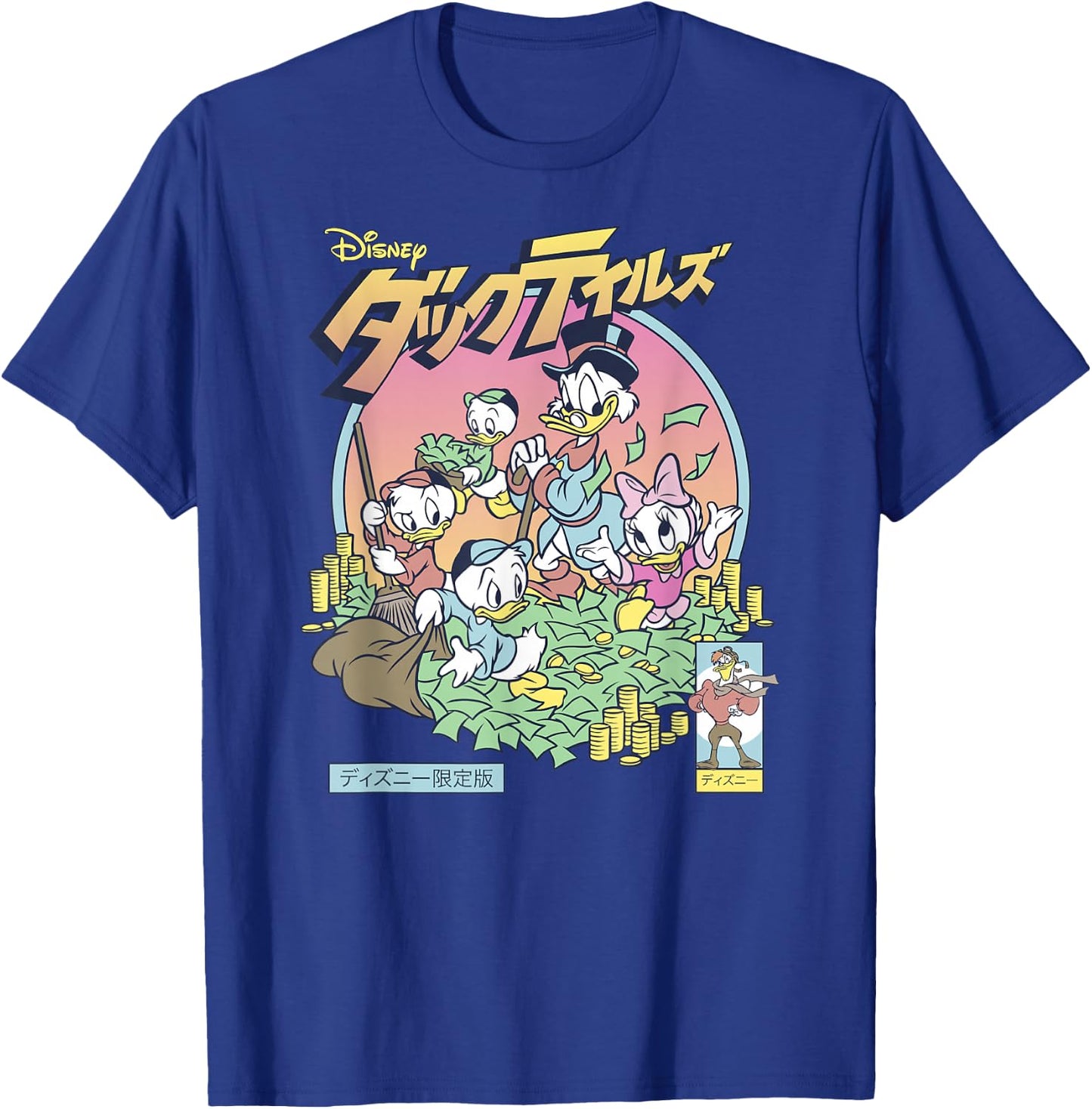 Disney DuckTales Japanese Logo Money Vault Shot Distressed T-Shirt - T-Shirt | Royal