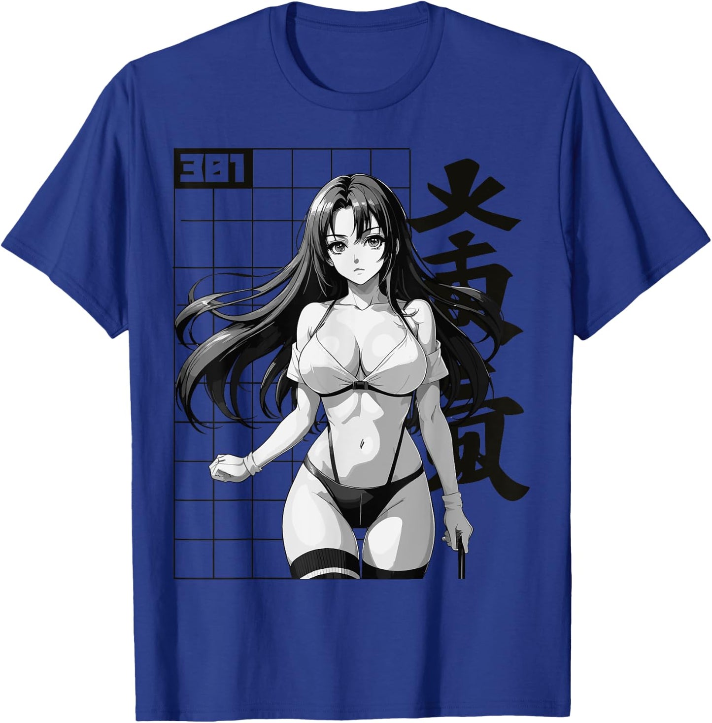Sexy Waifu Otaku Anime Girl Japanese in Black White Art T-Shirt - T-Shirt | Royal