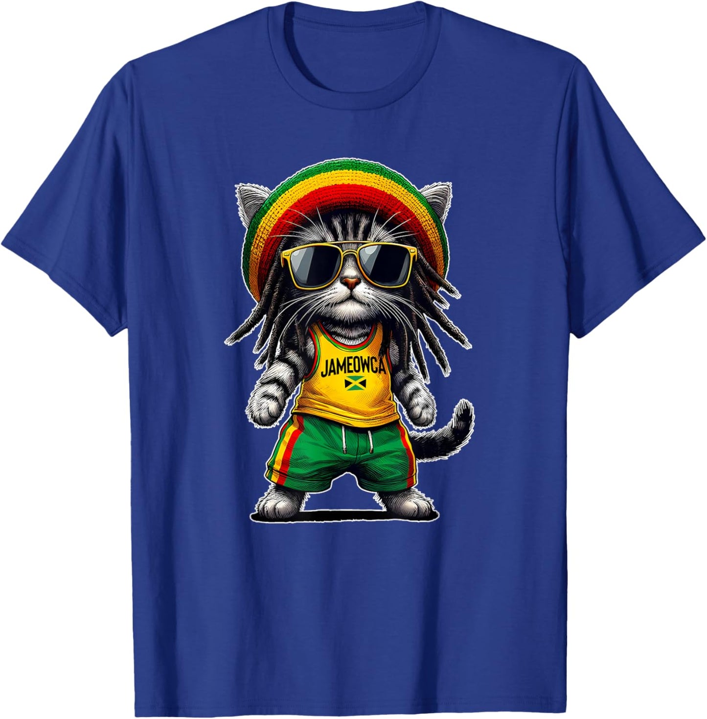 JAMEOWCA Rasta Cat Funny Jamaican Gift Jamaican Vibes T-Shirt - T-Shirt | Royal