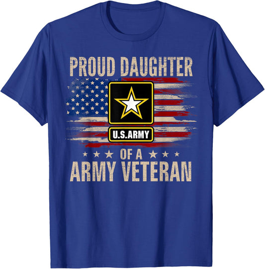 Vintage Proud Daughter of A Army Veteran with American Flag T-Shirt - T-Shirt | Royal