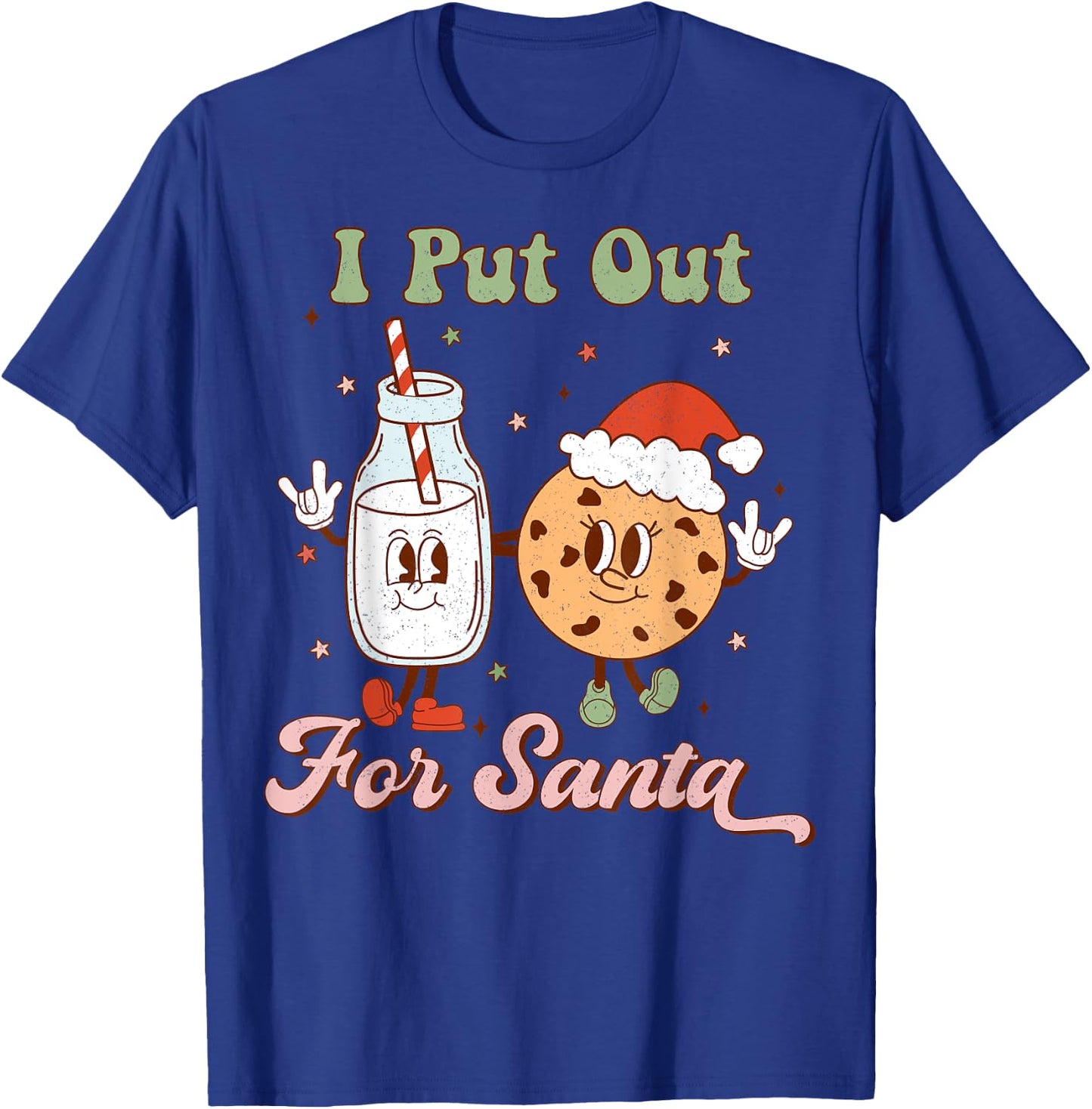 I Put Out For Santa Funny Milk And Cookie Christmas Retro T-Shirt - T-Shirt | Royal