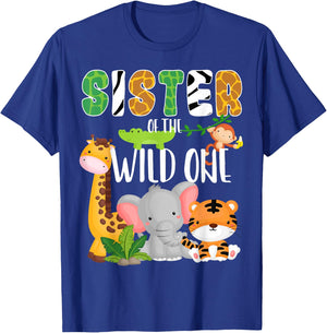 Sister of the Wild One Zoo Birthday Safari Jungle Animals T-Shirt - T-Shirt | Royal