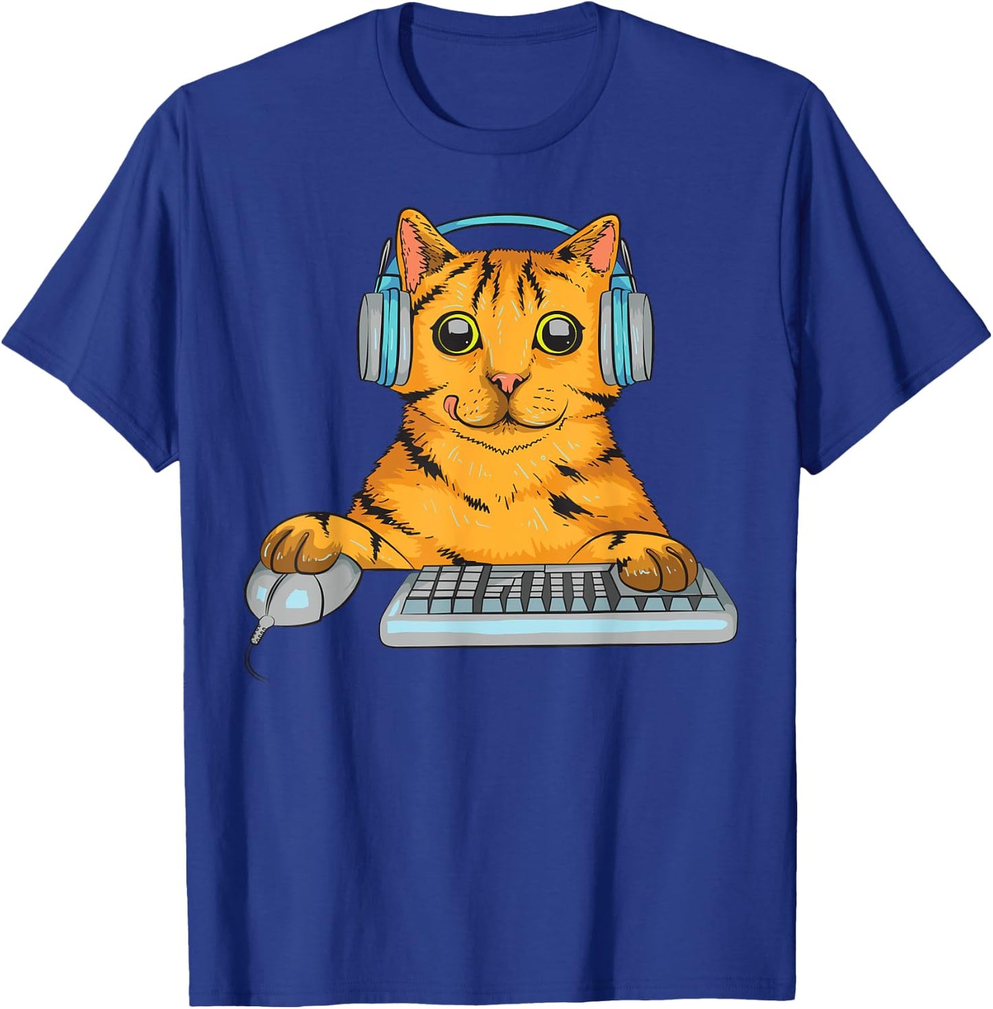 Cute Cat Gamer Gift | Funny Kitten Computer Game Playing T-Shirt - T-Shirt | Royal