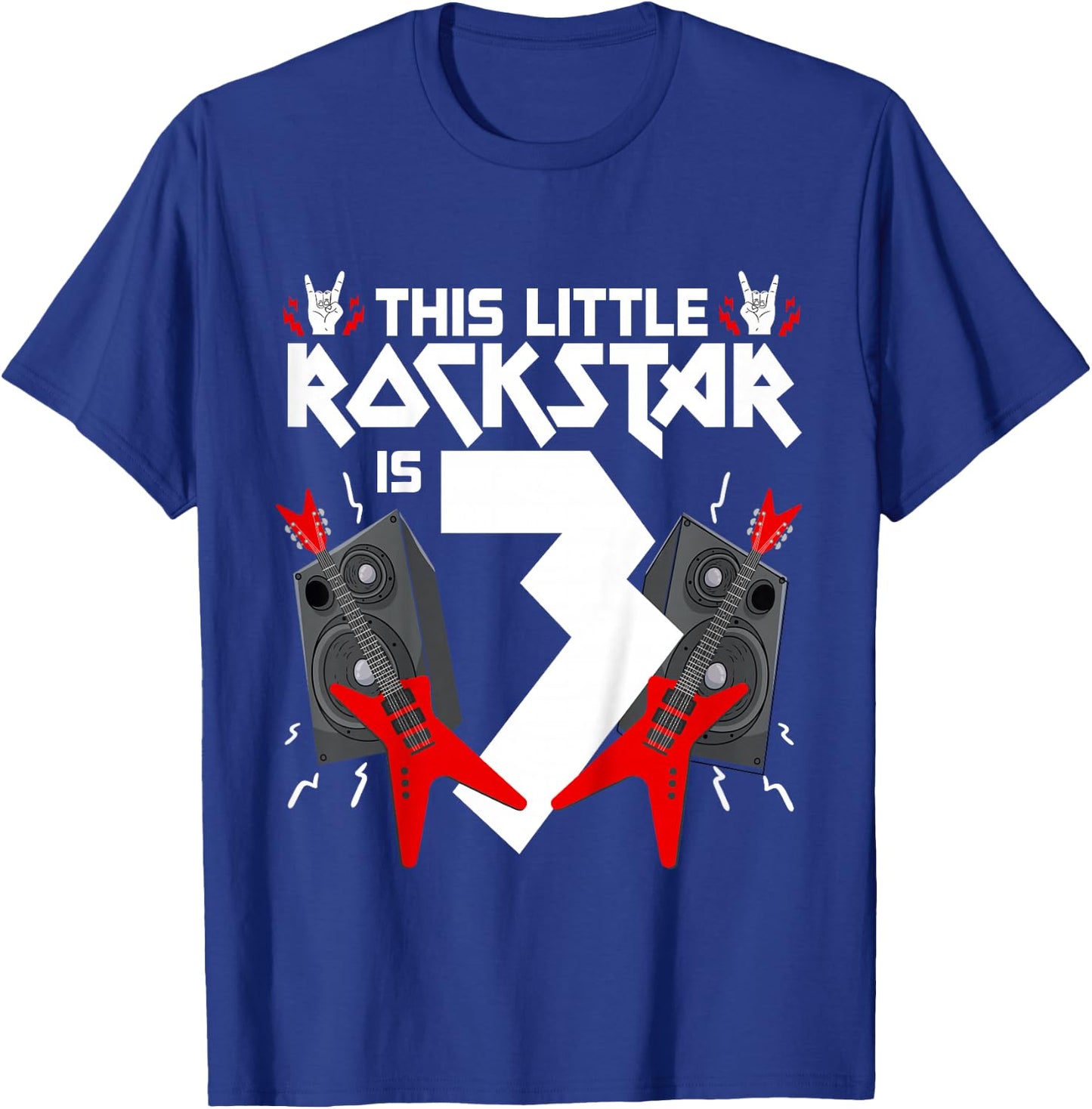 3 Year Old Rock And Roll Star Birthday Party Guitar 3rd Gift T-Shirt - T-Shirt | Royal