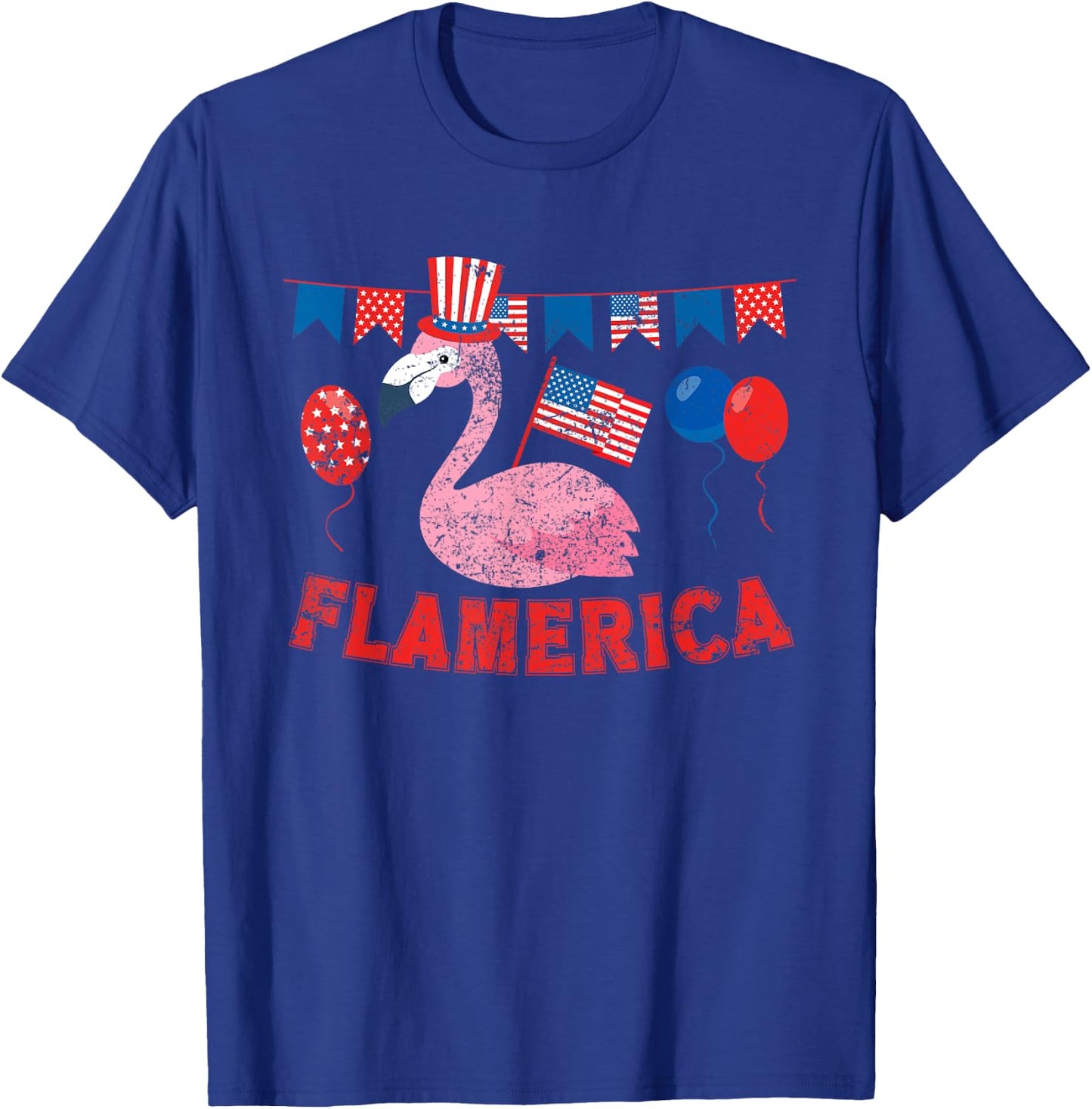 Flamerica American Patriotic Flamingo Flag Fourth Of July T-Shirt - T-Shirt | Royal