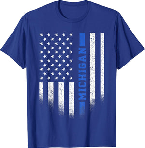 Michigan Blue Line US Flag State MI Police Officer T-Shirt - T-Shirt | Royal