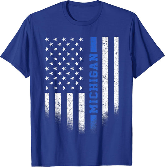 Michigan Blue Line US Flag State MI Police Officer T-Shirt - T-Shirt | Royal
