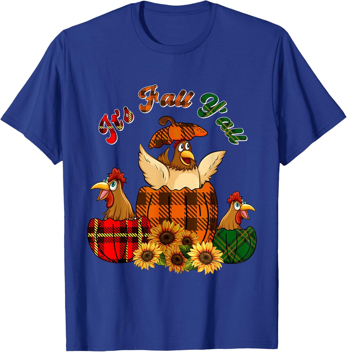 It's Autumn Y'all Thanksgiving Chickens Inside Fall Pumpkins T-Shirt - T-Shirt | Royal