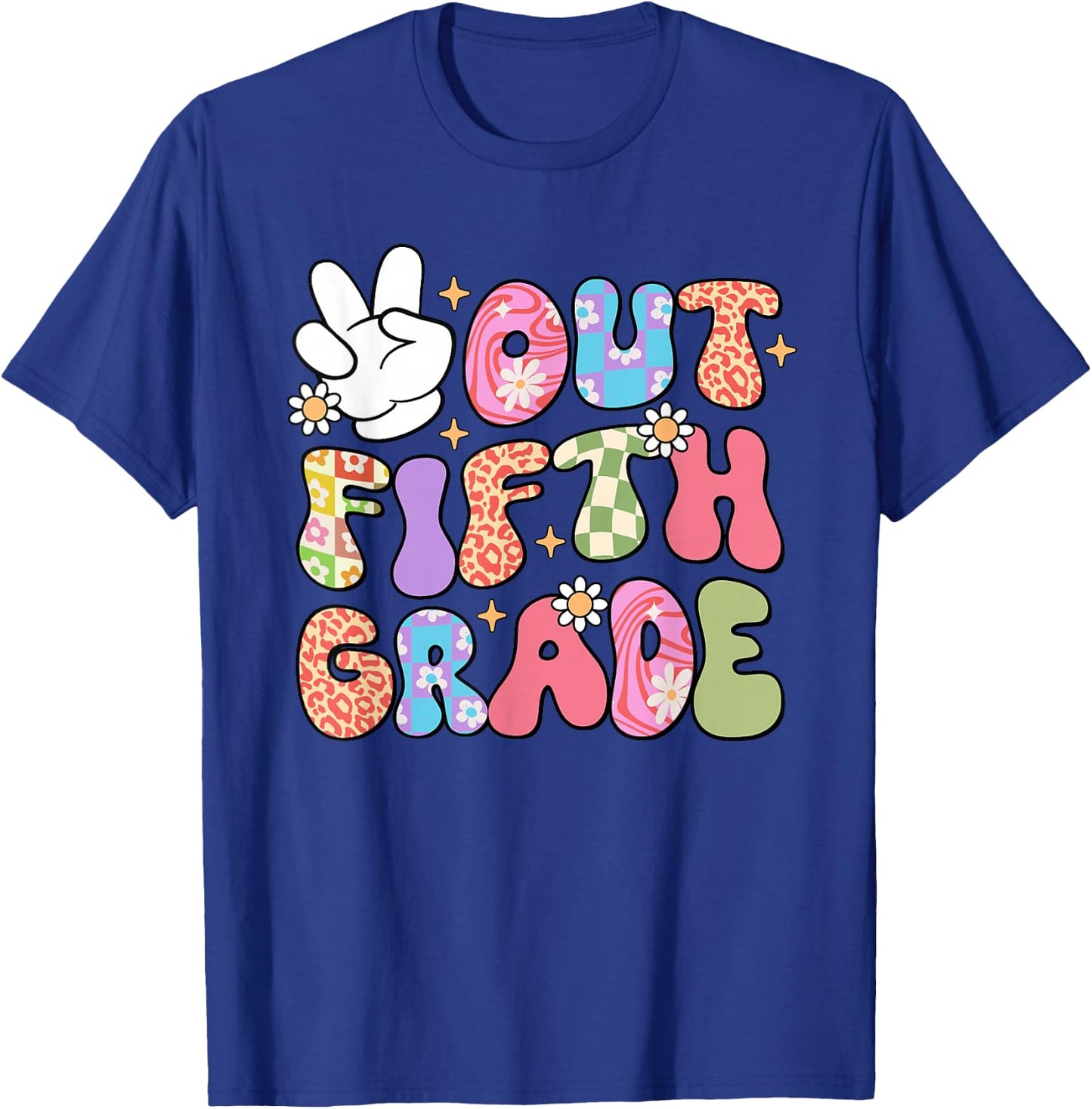Retro Groovy Peace Out 5th Grade Funny Last Day Of School T-Shirt - T-Shirt | Royal
