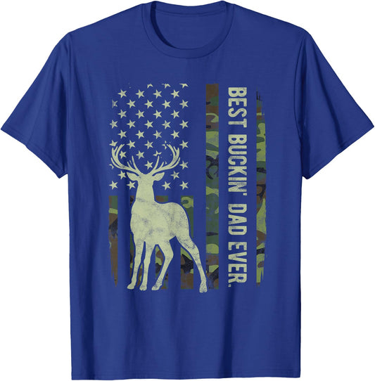 Best Buckin' Dad Camouflage American Flag Deer Hunting T-Shirt - T-Shirt | Royal