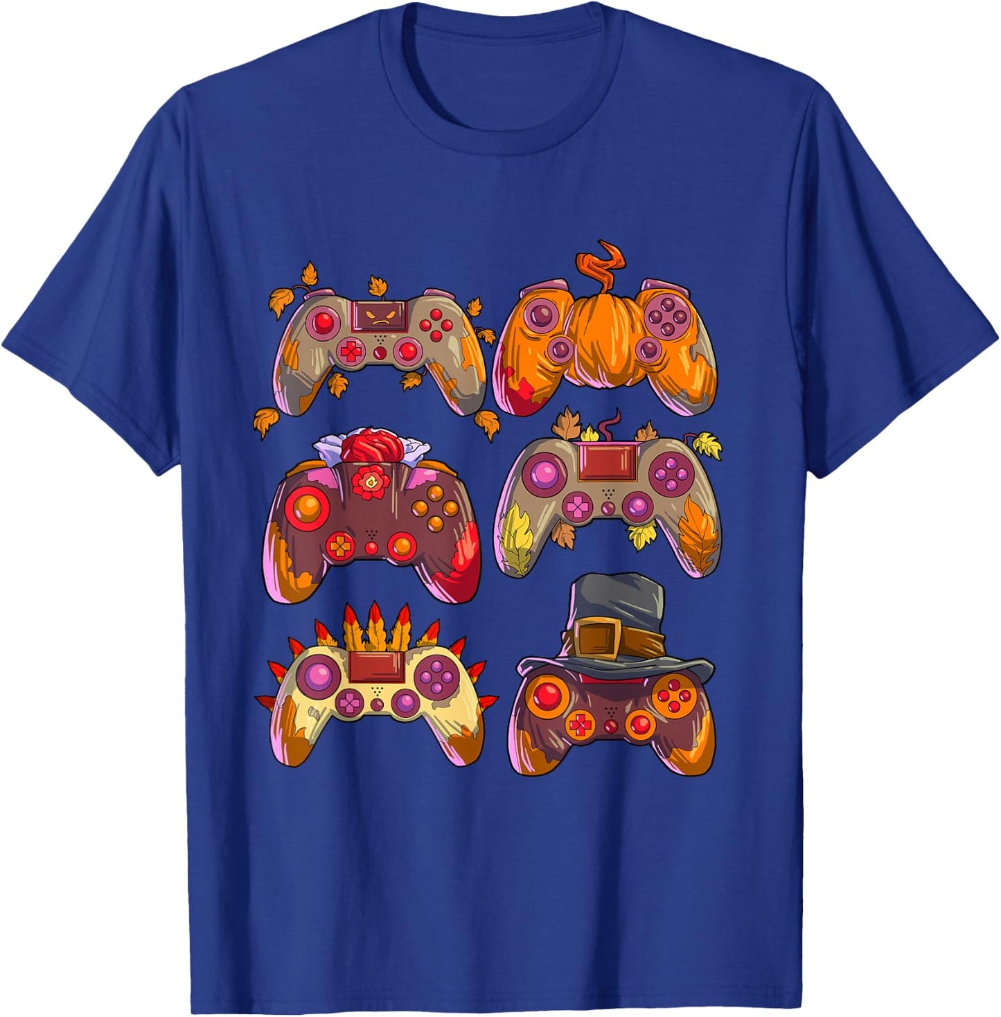 Gamer Thanksgiving Boys Gaming Controllers Turkey Pumpkin T-Shirt - T-Shirt | Royal