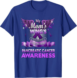 My Mom's Wings Cover My Heart Pancreatic Cancer Awareness T-Shirt - T-Shirt | Royal