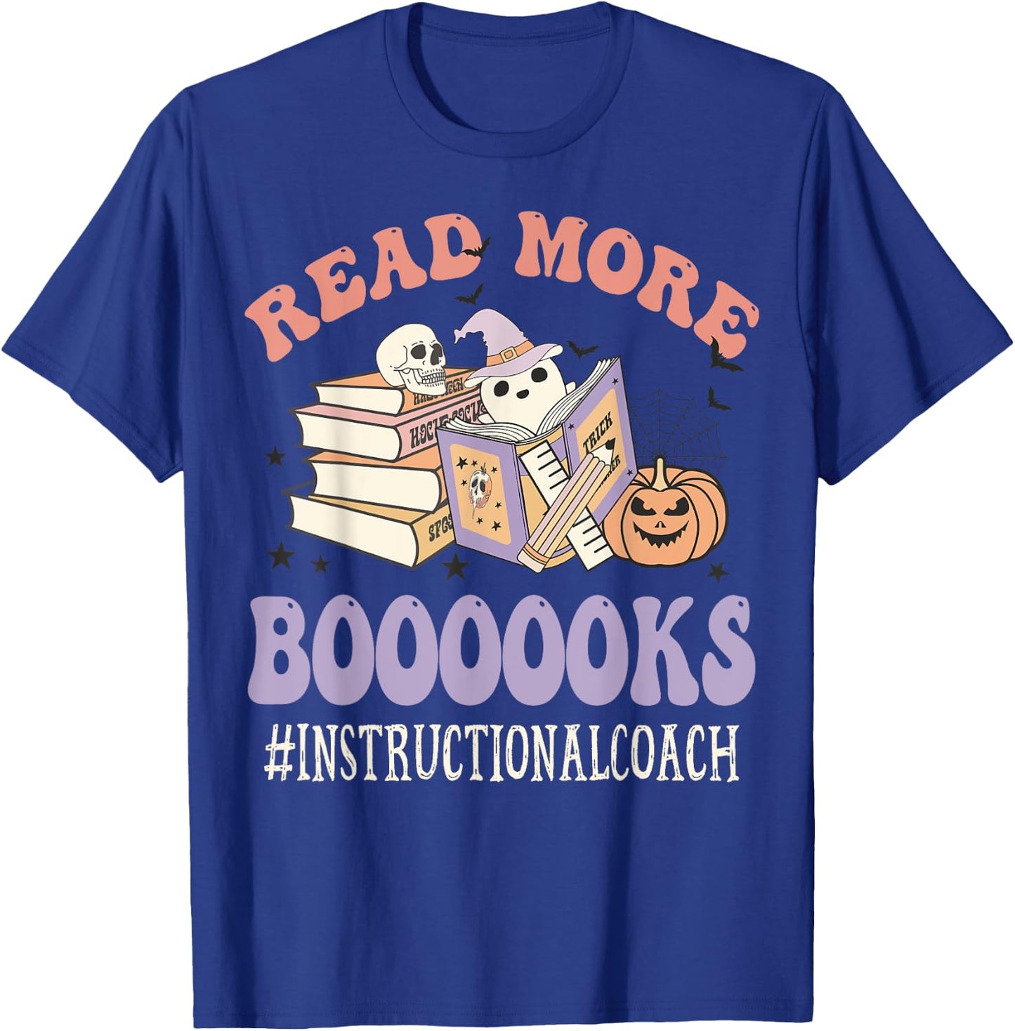 Instructional Coach Halloween Read More Books Ghost Groovy T-Shirt - T-Shirt | Royal