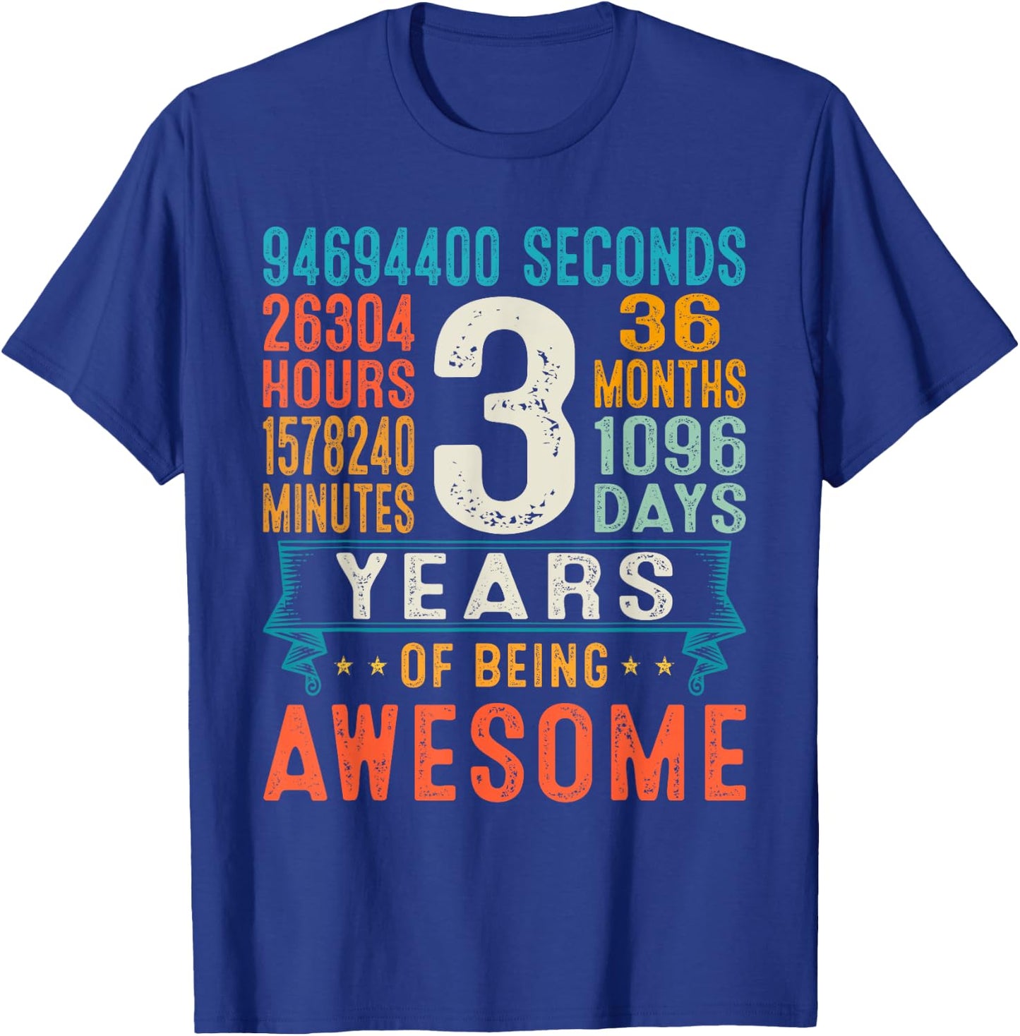 3 Years Old Retro Distressed 3rd Birthday Gifts 36 Months T-Shirt - T-Shirt | Royal
